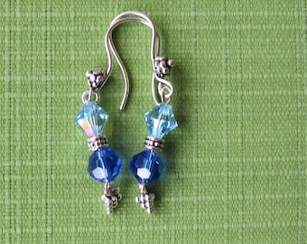 Blue crystal and antiqued silver dangle earrings