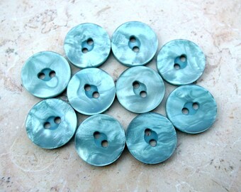 10 Vintage buttons blue plastic 15mm