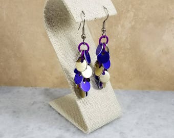 Shaggy Chainmaille Earrings - Purple & Gold