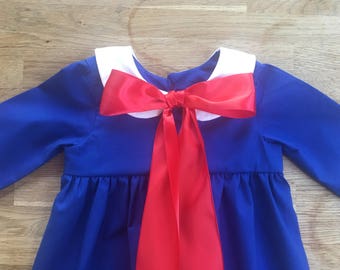 Girls' Royal Blue Madeline Inspired Dress with White Peter Pan Collar