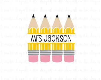 Pencil Monogram SVG, Pencil Split Monogram, SVG Files, Pencil SVG, Teacher Svg, Cricut Files, Silhouette Files