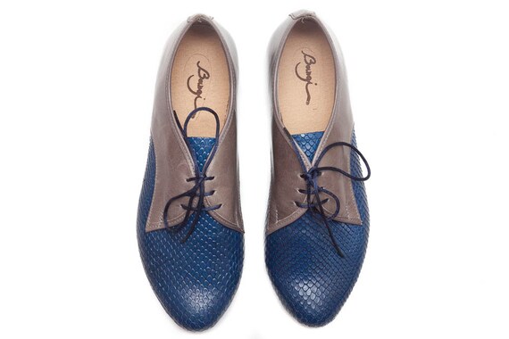 Blue Leather Shoes Blue Oxford Shoes Close Shoes Flat