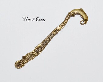 2 x small bookmarks brass Dolphin 82mm