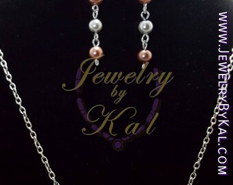 Tawny Brown and Gray Simple Earrings and Necklace Set
