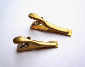 20 solid raw brass tie bar alligator clip, 30 x 15 x 5 mm or 35 x 14 x 5 mm vintage brass clips,
