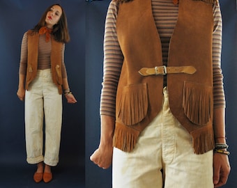 1970s / 1980s Fringe Suede Leather Vest with Buckle