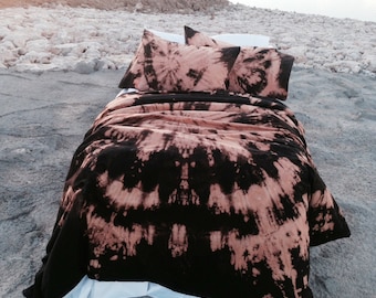 Black & Orange Bohemian Bedding (Twin/XL Twin, Full/Queen/King) Duvet Cover Set Super Soft Bedding Hand-dyed Dorm Bedding Boho Bedding