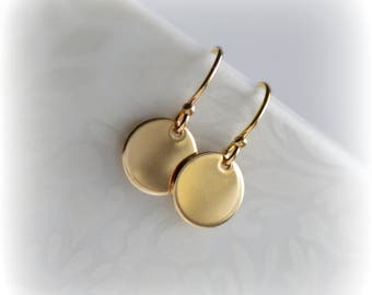 Small Gold Earrings, Simple Gold Disc Earrings, Gold Disc Earrings, Gift for Her, Dainty Gold Earrings, 14k Gold Fill Earrings by Blissaria