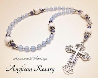 Anglican Rosary. Christian Rosary. Aquamarine Rosary. Anglican Prayer Beads. Boys Rosary. Episcopal Rosary. Christian Gifts #AR2