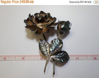 10%OFF3DAYSALE Beautiful Old VIntage, Hecho En Mexico 925 Sterling Silver Rose Brooch 21.1g - Used - Needs Cleaned