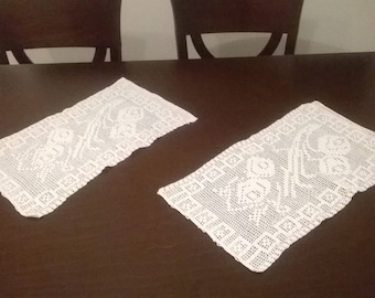 Set of 2 White Crochet Doilies Tablecloths 50 x 30cm. Free Shipping