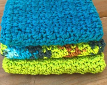Cotton washcloths - crochet washcloths - cotton dishcloths - crochet dishcloths - free shipping - vegan - 100% cotton - ecofriendly