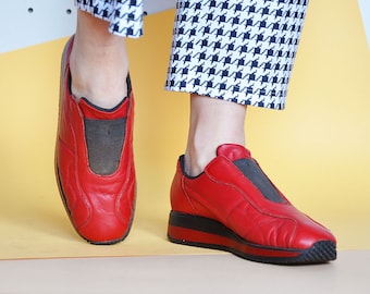 90s LEATHER sneakers RAVE sneakers platform sneakers club kid sneakers chunky sneakers patent sneakers / Size 6.5 us / 4 uk / 37 eu