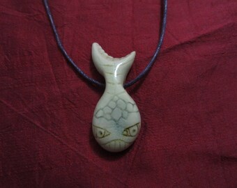 Fortunate Fish - Hand carved ceramic pendant
