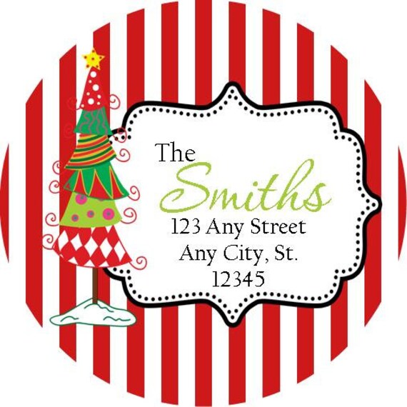 Items similar to Christmas Round Address Labels, Stripes Round Labels Stickers for Christmas ...