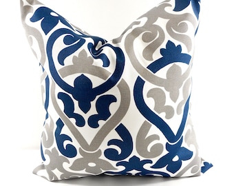 Navy and grey Pillow cover. Indoor. Outdoor. stain & dirt resistant Decorative pillow case. Select your size