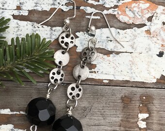 Elegant Black Earrings-Reconstructed--Boho Earrings