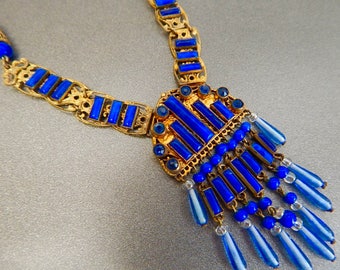 Neiger, Czech, Lapis Glass, Deco Nouveau Necklace