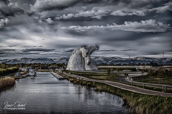 Kelpies Digital Download, Photographic print, Scotland, Falkirk, Homedecor, landmark photography, scottish photography, fine art photography