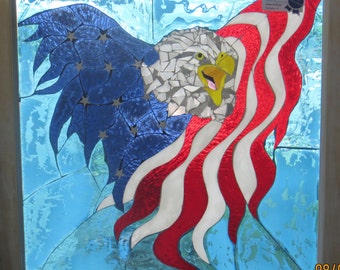 Mosaic stained glass eagle/American flag