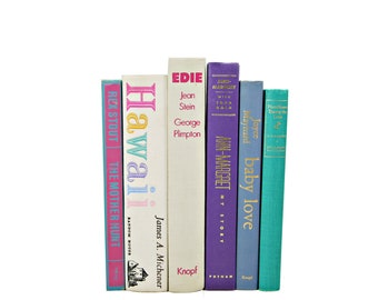 Pastel Decorative Books, Hawaii Beige Old Book Decor, Purple Wedding Centerpiece, Blue Book Collection, Instant Library, Beach Home Decor