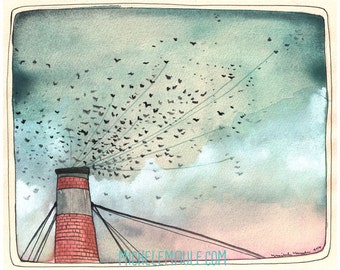 Art - Art Print - Swift Art - Portland Art - Chapman Swifts - Watercolor Art - 8x10 Print - Birds in Flight - Bird Art - Chapman Swifts