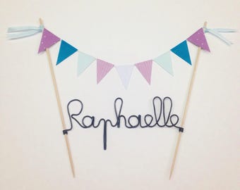 Cake topper flags with aluminum wire, customizable name! Dimensions: 21 to 25cm