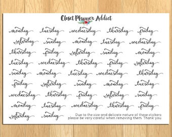 Days of the Week Planner Stickers | Weekly Planner Stickers | Mini Stickers | Script Font Stickers | Bullet Journal Stickers (DATE-003)