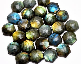 LABRADORITE Rose Cut Hexagon Cabochon| Matched Pair Lot| 20x20mm |Natural Multi-fire Labradorite | Loose Faceted Semi Precious Fancy Cabs