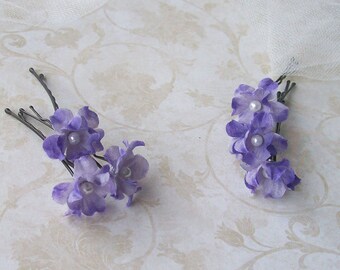 Small Purple Flower Hair Pins - Set of Six Mini Flower Bobby Pins