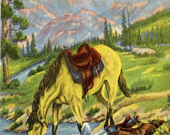 A Drink of Water – Western L. H. Dude Larsen Vintage Postcard 1939 (unused)