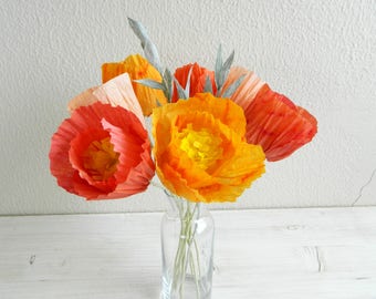 Set of seven icelandic poppies and two leafy branches