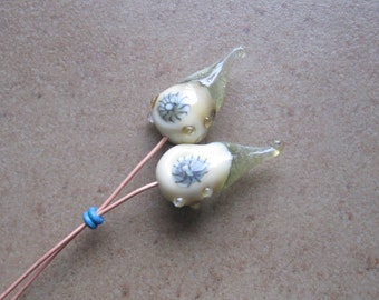 Lampwork Headpins - Glass Headpins - Barnacle Glass Headpins - Copper wire - Glass Headpins Pair - SueBeads - Headpins