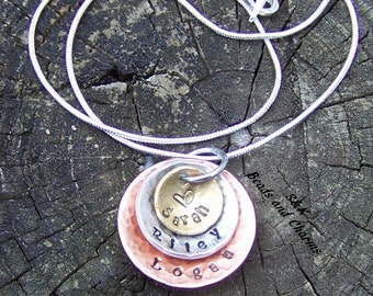 3 layer, Mommy necklace, Personalized jewelry, Hand Stamped Necklace, custom Jewelry , Mom Necklace , New Mother Necklace