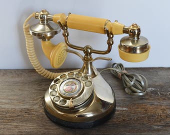 Vintage Rotary Telephone, Dial Phone, Silver Metal body with Cradle Receiver, mid century phone