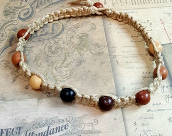 Surfer Phatty Thick Hemp Necklace With Wood Beads Choker