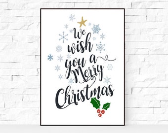 SALE We Wish You A Merry Christmas Red Calligraphy Printable Art Print, Christmas Decor, Happy Holidays Christmas Print, Instant Download