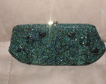 Vintage Iridescent Black-Iris Beaded Clutch Purse