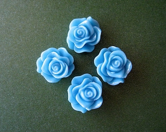4pcs Light Blue Rose Flower Resin Cabochon 13mm