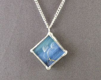 Dandelion Wish Necklace; Dandelion Fluff, Stained Glass, Simple Elegance; Whimsical, Gift Wrapping Available