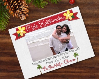 Printable Christmas Card Mele Kalikimaka Hawaiian Island Art Digital Card