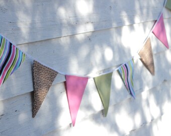 Fabric Bunting, 8'6" (2.6m) Multicolor Bunting, Flag Banner, Wall Decor, Party Decor, Kids Decor, Cake Smash, Baby Shower Decoration