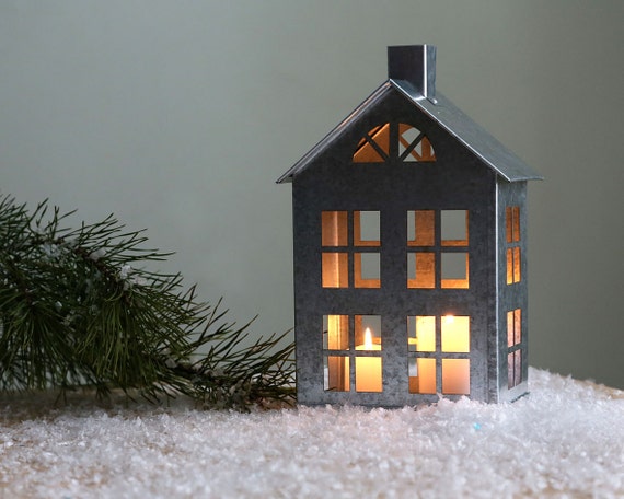 Tin house candle holder // Zinc Lantern // Modern home decor