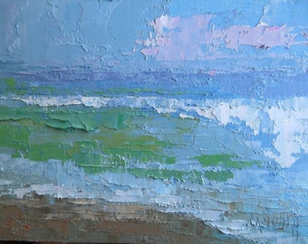 Small Seascape, Ocean Painting, 6x8" Original Seascape, Palette Knife Painting, Free Shipping in US