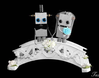 Robot Wedding Cake Topper, Centerpiece, Wedding Gift, Steampunk Decoration