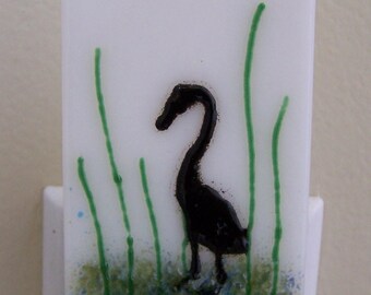 Fused Glass Night Light: Heron on White