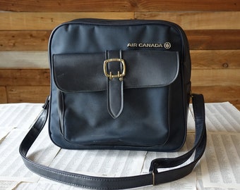 Vintage Carry-On Bag Vintage Air Canada Airlines Stewardess Black Bag Luggage Handbag