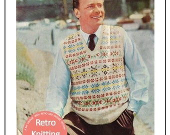 1950s Men's Fair Isle Pullover Vintage Knitting Pattern - Instant Download - PDF