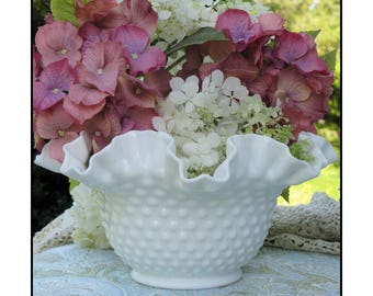Fenton Hobnail Milk Glass Bowl/ Wedding Centerpiece / Fenton Milk Glass