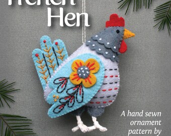 French Hen PDF pattern for a hand sewn wool felt ornament